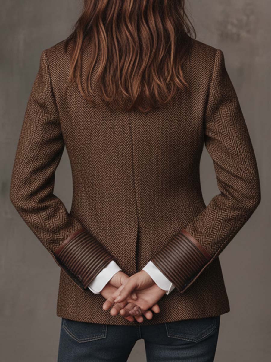 Kacob | Women's Herringbone Panel Blazer – Structured Tailored Work Jacket