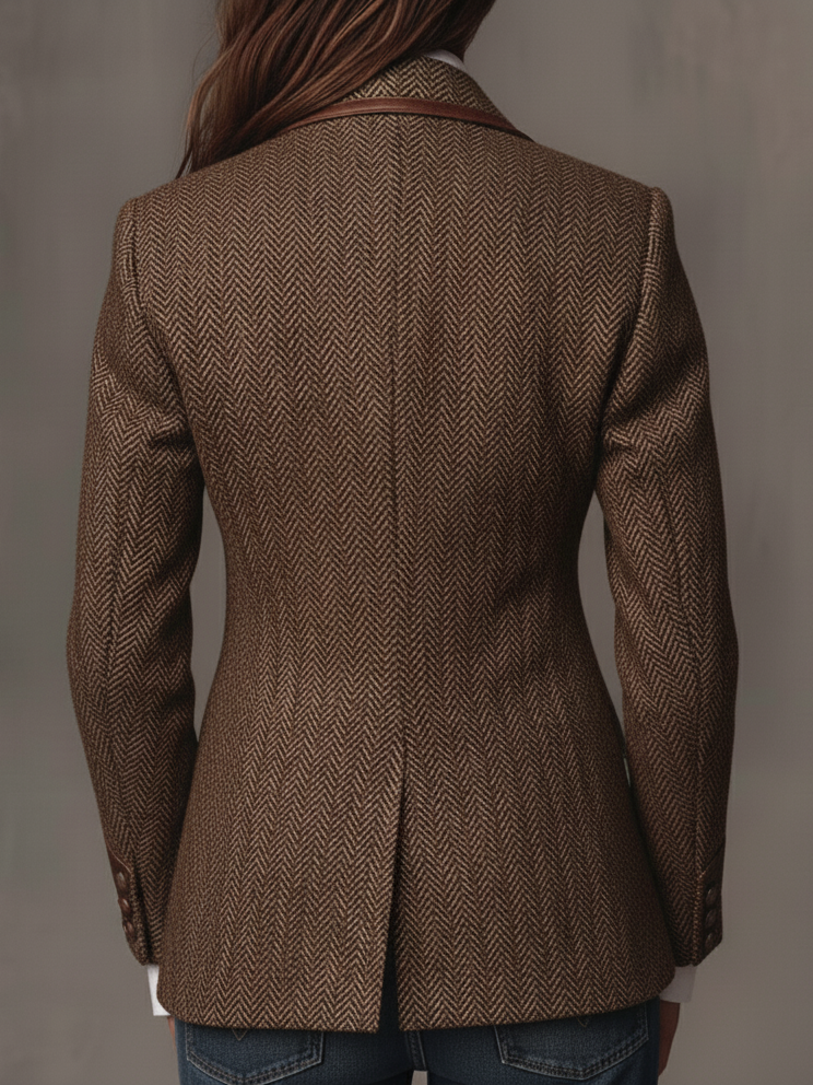 Kacob | Women's Herringbone Panel Blazer – Structured Tailored Work Jacket