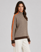 Women's Herringbone Turtleneck Jumper with Contrast Sleeves