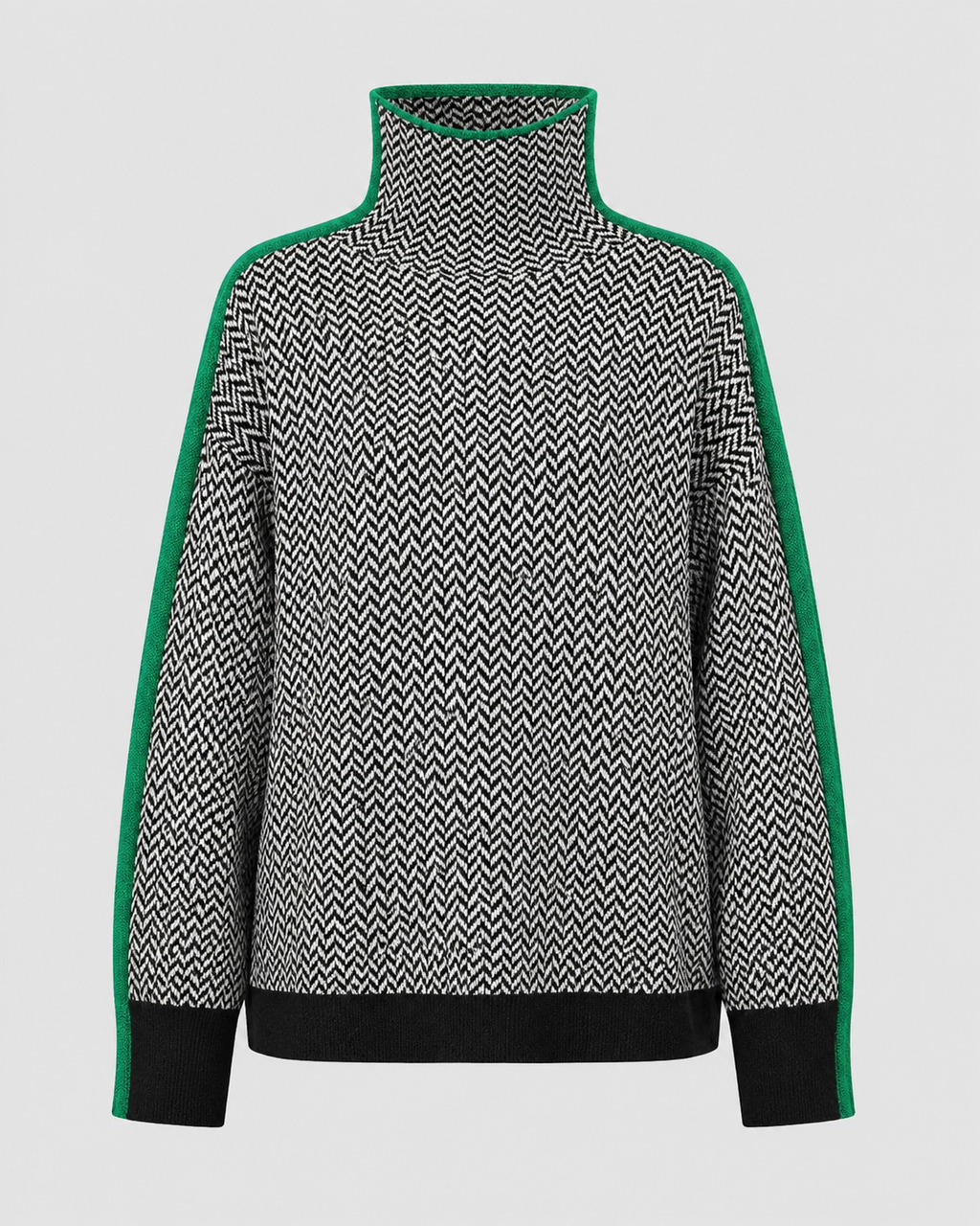 Women's Herringbone Turtleneck Jumper with Contrast Sleeves