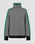 Women's Herringbone Turtleneck Jumper with Contrast Sleeves