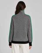Women's Herringbone Turtleneck Jumper with Contrast Sleeves
