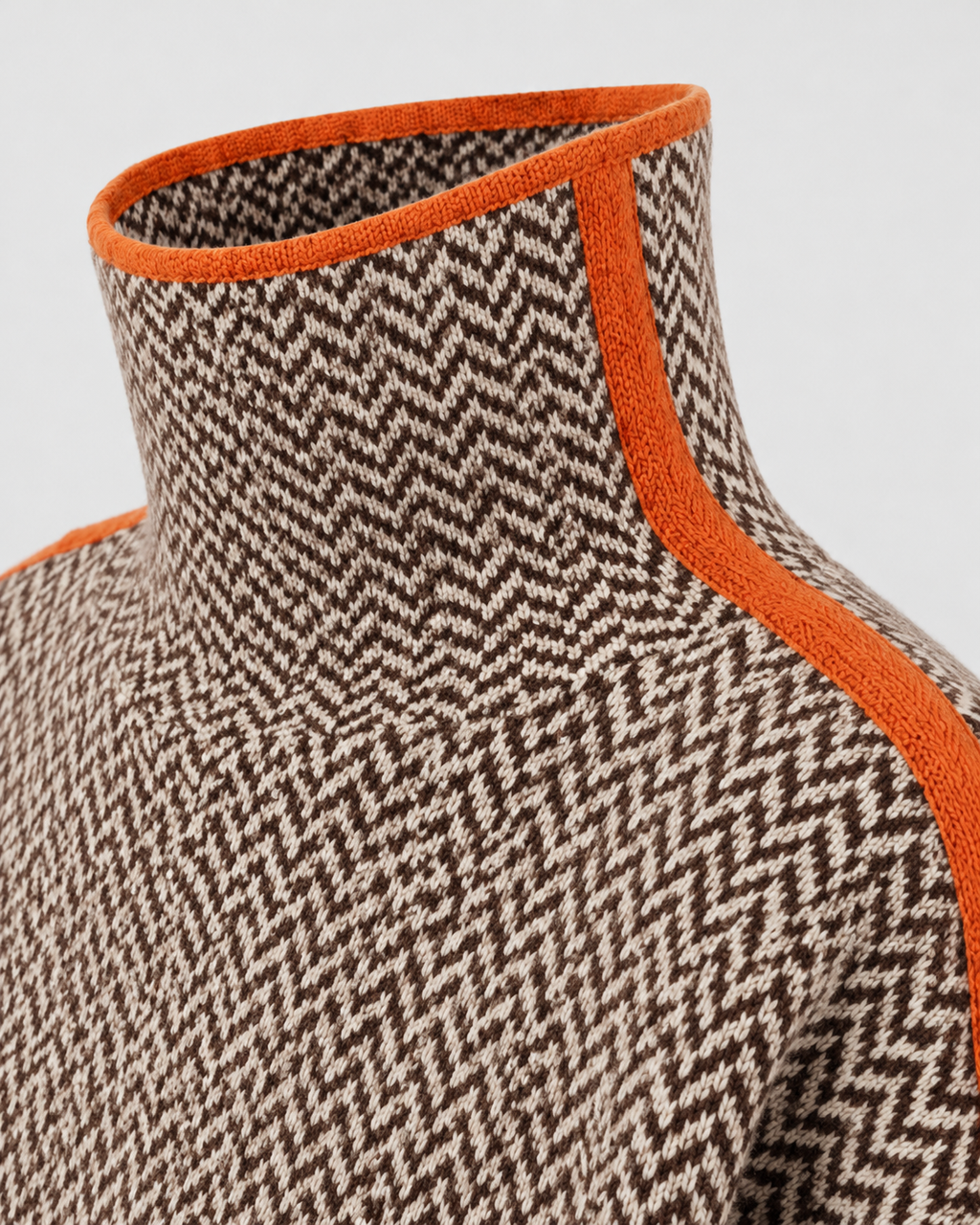 Women's Herringbone Turtleneck Jumper with Contrast Sleeves