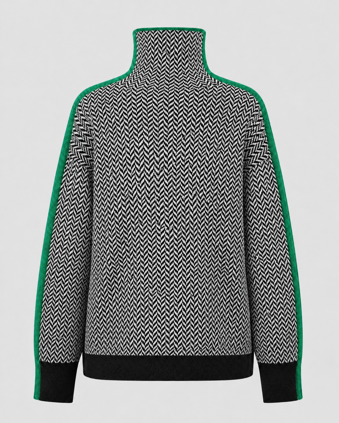 Women's Herringbone Turtleneck Jumper with Contrast Sleeves