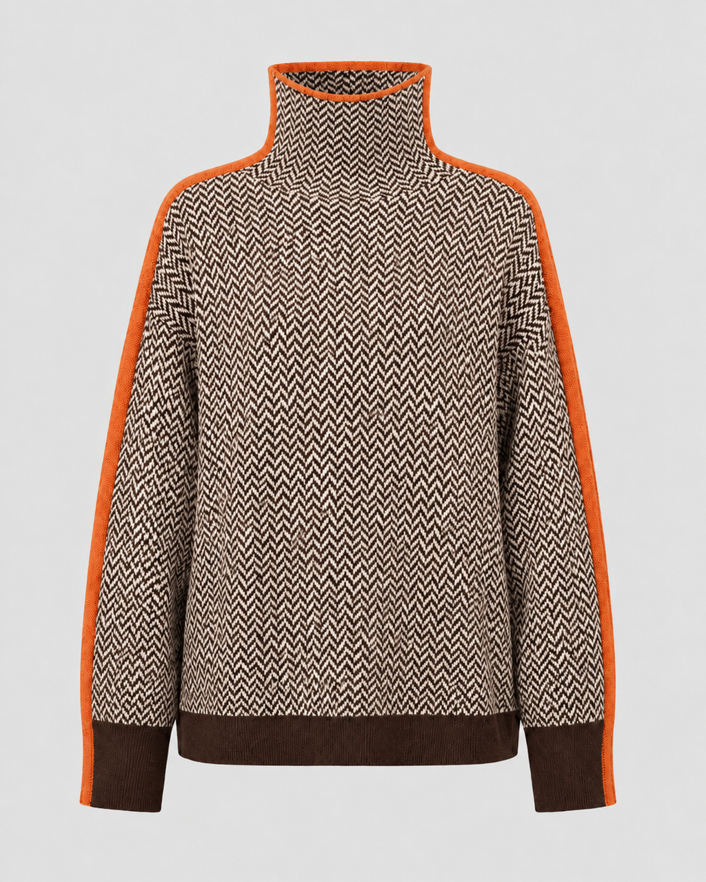 Women's Herringbone Turtleneck Jumper with Contrast Sleeves
