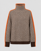 Women's Herringbone Turtleneck Jumper with Contrast Sleeves