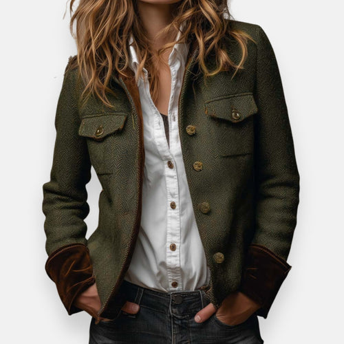 Kacob | Women's Herringbone Tweed Jacket – Tailored Military Style Blazer