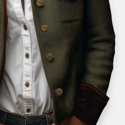 Kacob | Women's Herringbone Tweed Jacket – Tailored Military Style Blazer
