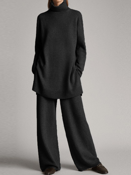 Kacob | Women's High Neck Top and Wide Leg Trousers Lounge Set – Relaxed Two Piece Loungewear