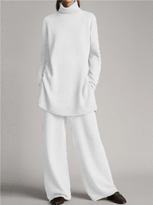 Kacob | Women's High Neck Top and Wide Leg Trousers Lounge Set – Relaxed Two Piece Loungewear