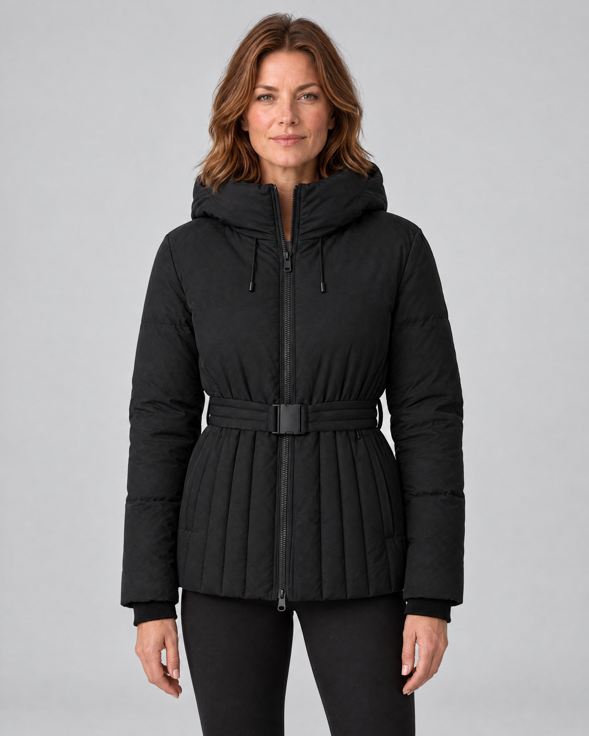 Kacob | Women's Hooded Buckle Belt Puffer Jacket – Fitted Quilted Winter Jacket
