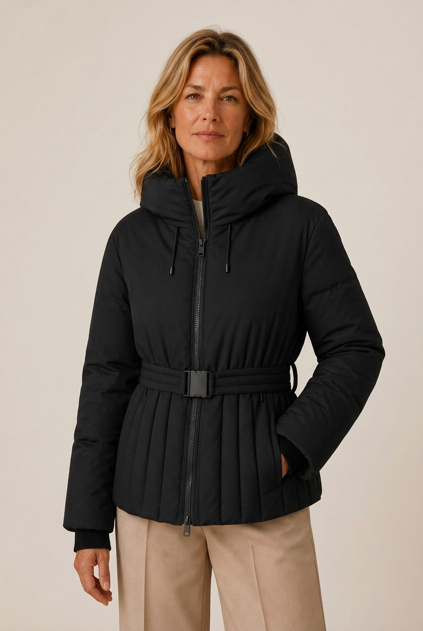 Kacob | Women's Hooded Buckle Belt Puffer Jacket – Fitted Quilted Winter Jacket