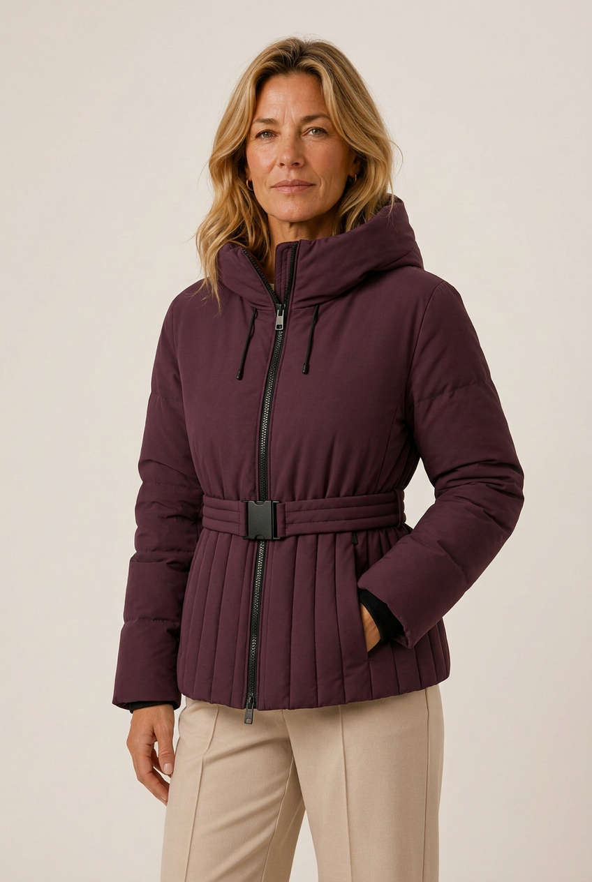 Kacob | Women's Hooded Buckle Belt Puffer Jacket – Fitted Quilted Winter Jacket