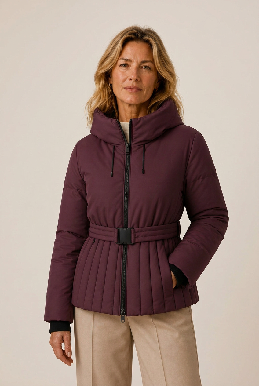 Kacob | Women's Hooded Buckle Belt Puffer Jacket – Fitted Quilted Winter Jacket