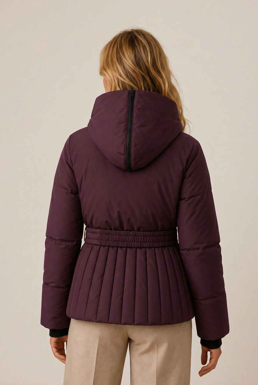 Kacob | Women's Hooded Buckle Belt Puffer Jacket – Fitted Quilted Winter Jacket