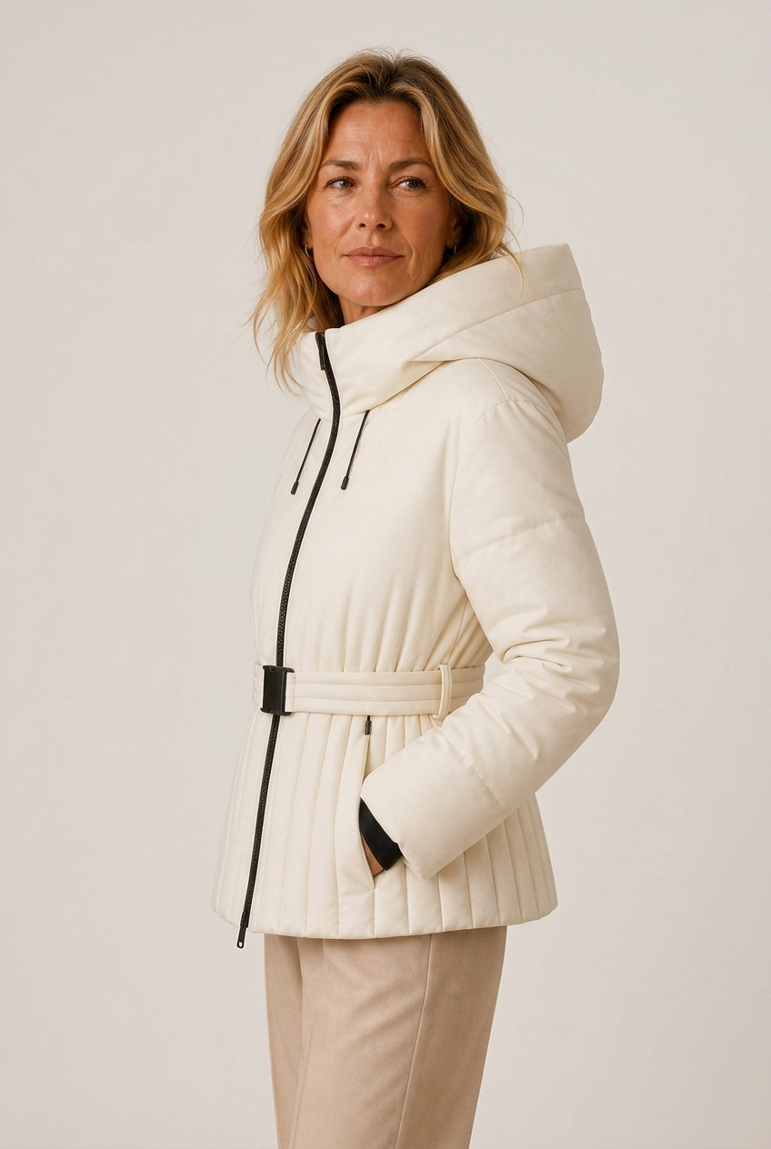 Kacob | Women's Hooded Buckle Belt Puffer Jacket – Fitted Quilted Winter Jacket