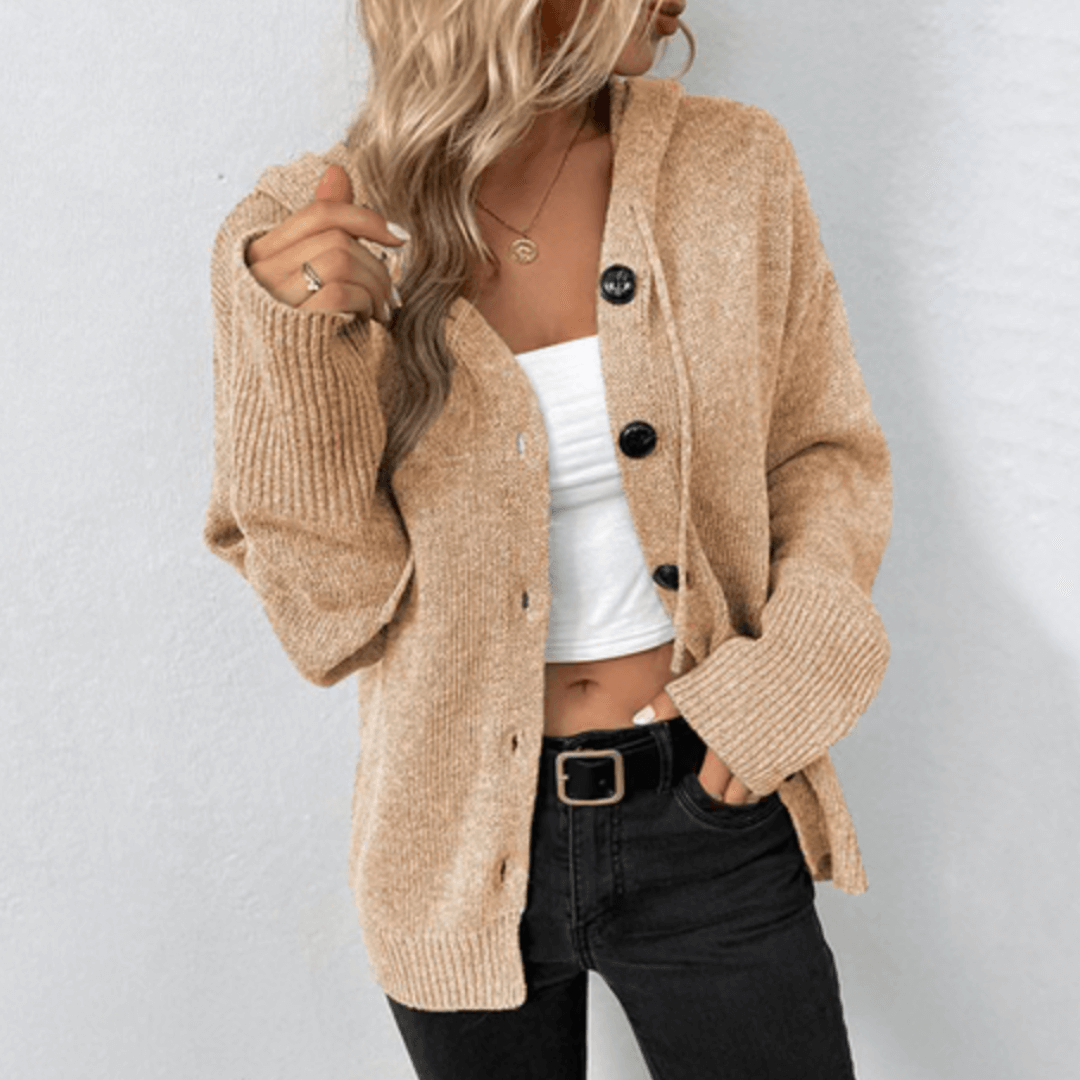 Women's Hooded Button Cardigan – Textured Knit Relaxed Fit Hoodie Cardigan
