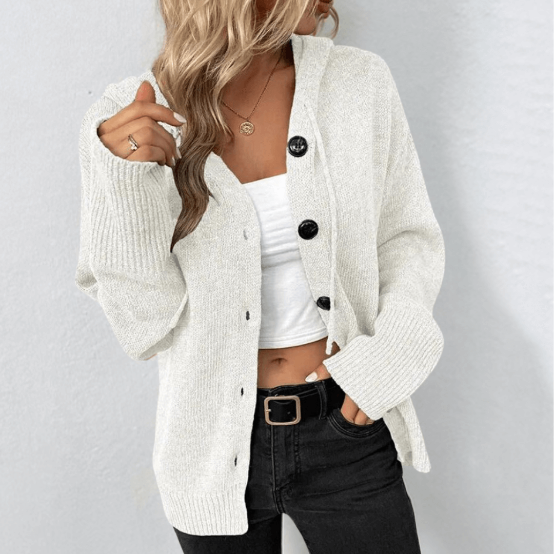 Women's Hooded Button Cardigan – Textured Knit Relaxed Fit Hoodie Cardigan