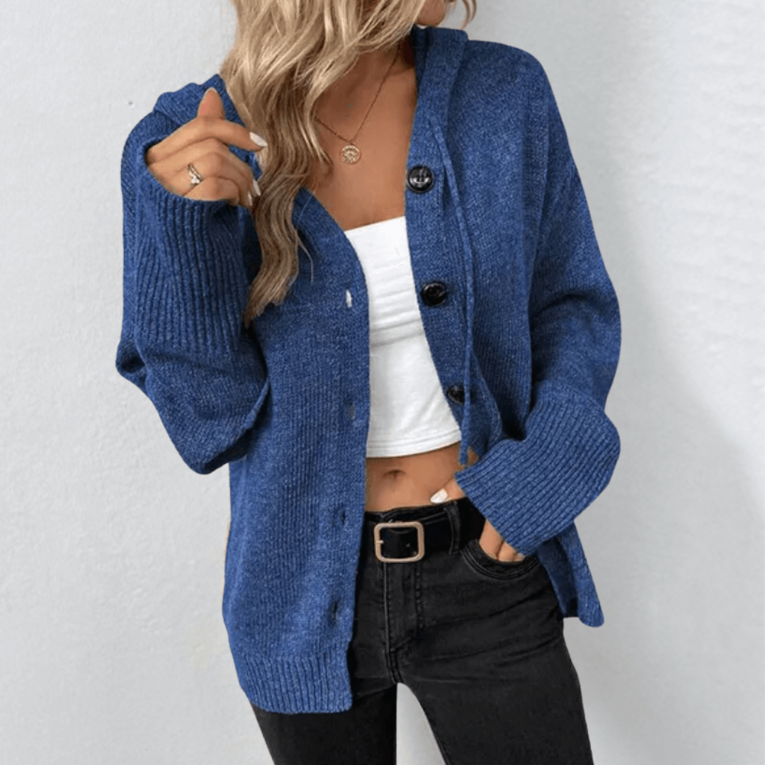Women's Hooded Button Cardigan – Textured Knit Relaxed Fit Hoodie Cardigan
