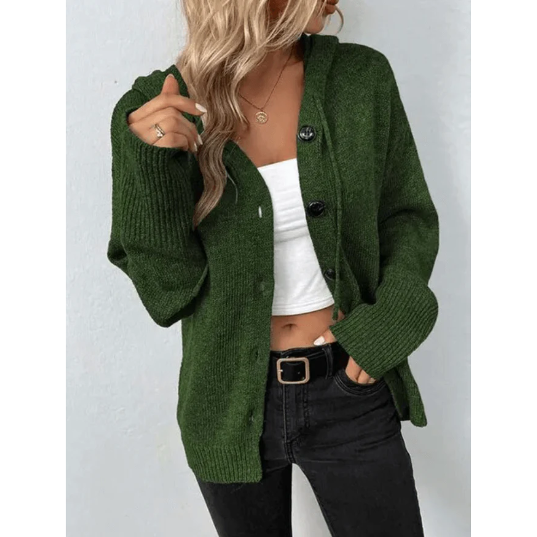 Women's Hooded Button Cardigan – Textured Knit Relaxed Fit Hoodie Cardigan