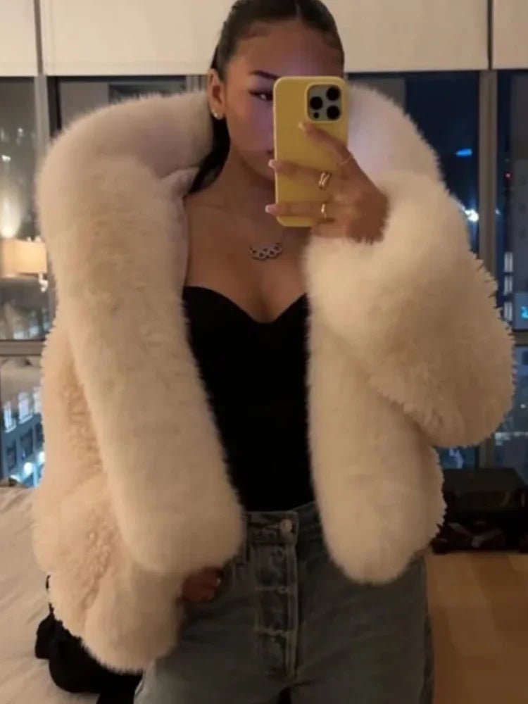 Women's Hooded Faux Fur Jacket – Cropped Fluffy Winter Jacket