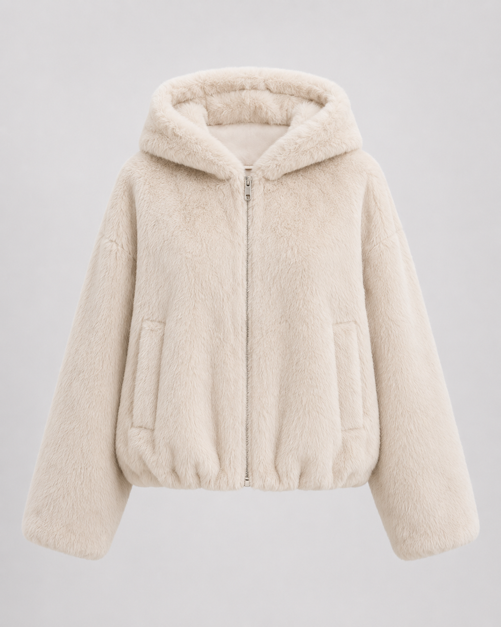 Women's Hooded Faux Fur Zip-Up Jacket