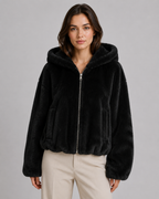 Women's Hooded Faux Fur Zip-Up Jacket