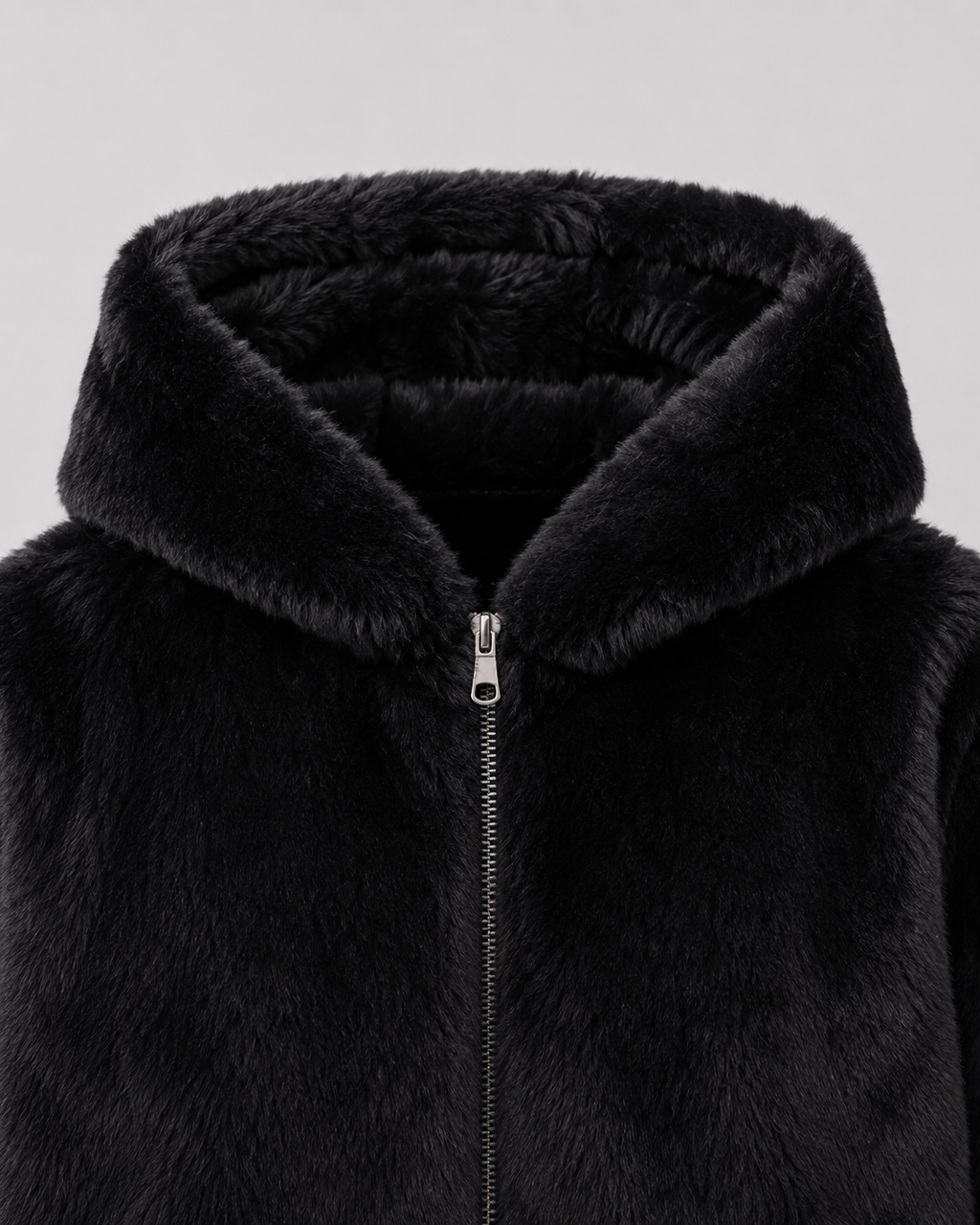 Women's Hooded Faux Fur Zip-Up Jacket