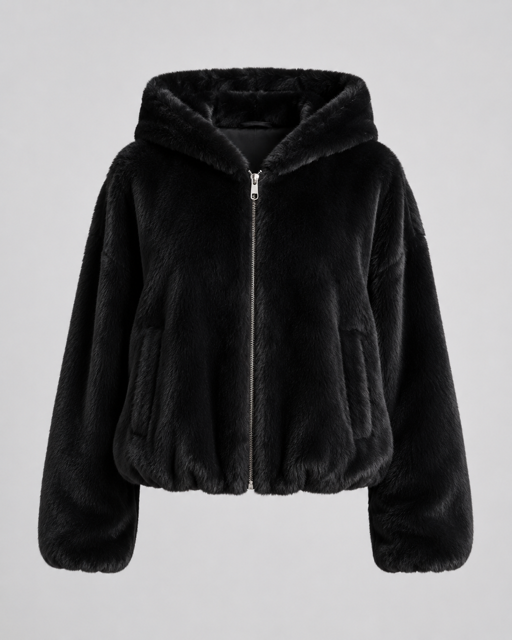 Women's Hooded Faux Fur Zip-Up Jacket