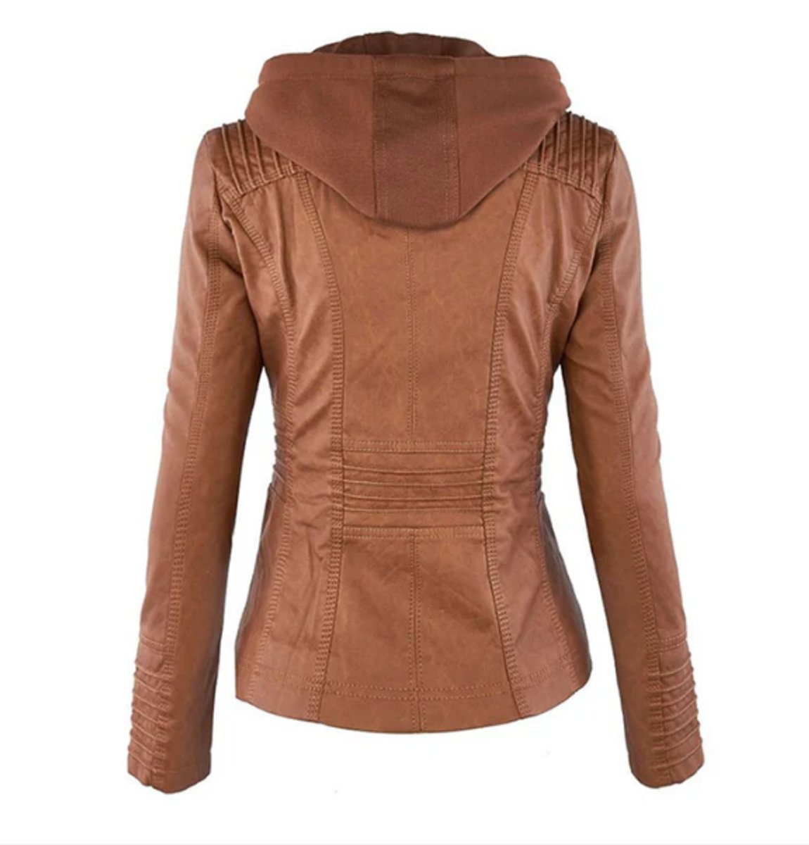 Kacob | Women's Hooded Faux Leather Biker Jacket – Fitted Zip Up Moto Jacket