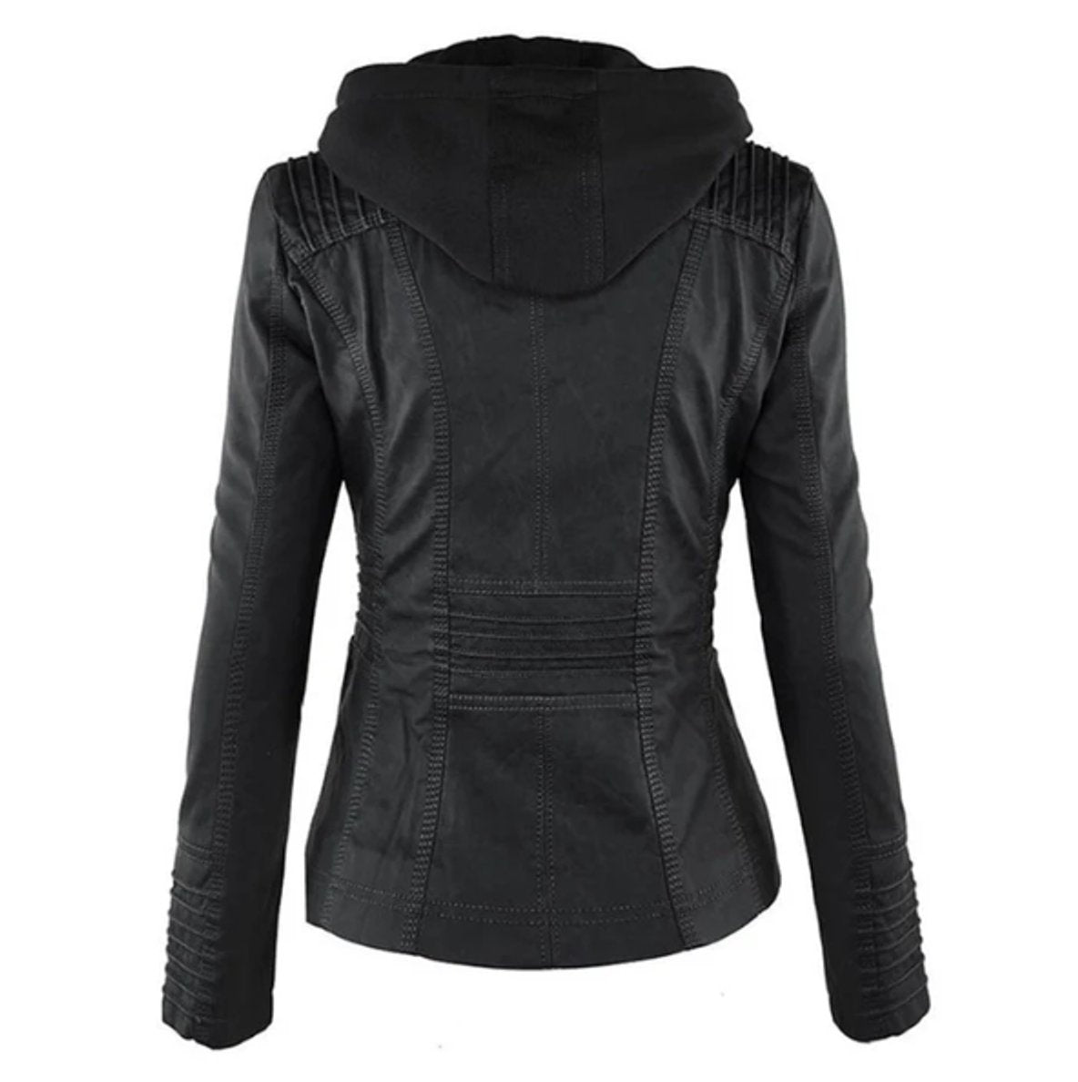 Kacob | Women's Hooded Faux Leather Biker Jacket – Fitted Zip Up Moto Jacket