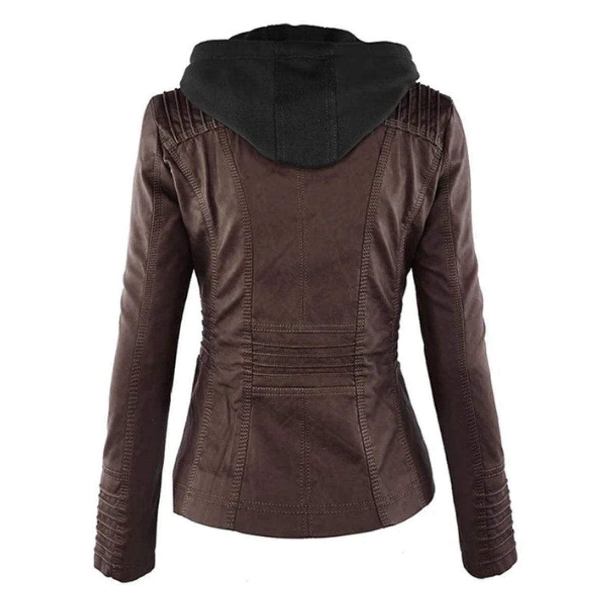 Kacob | Women's Hooded Faux Leather Biker Jacket – Fitted Zip Up Moto Jacket