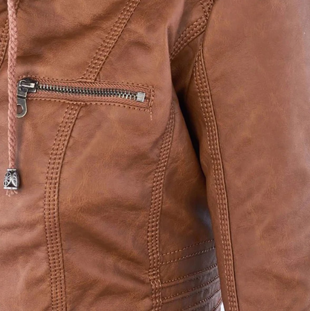 Kacob | Women's Hooded Faux Leather Biker Jacket – Fitted Zip Up Moto Jacket