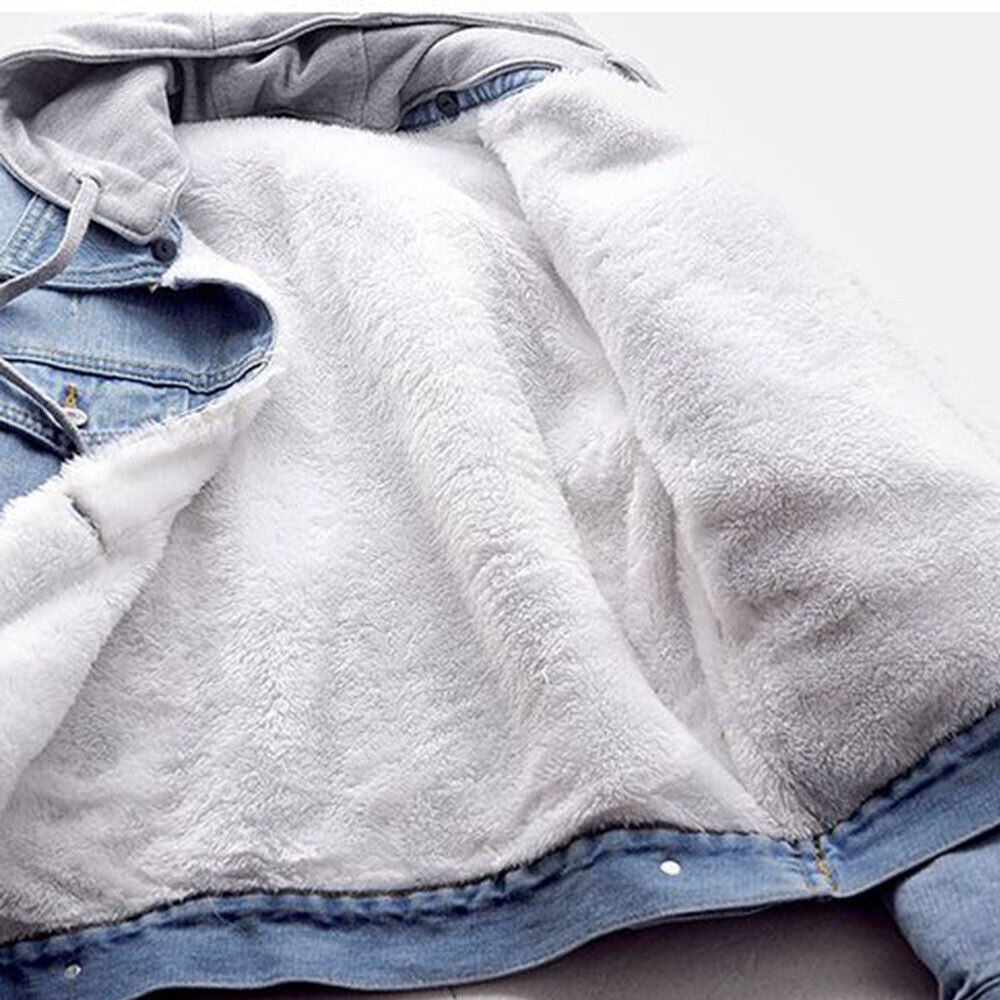 Women's Hooded Fleece Lined Denim Jacket
