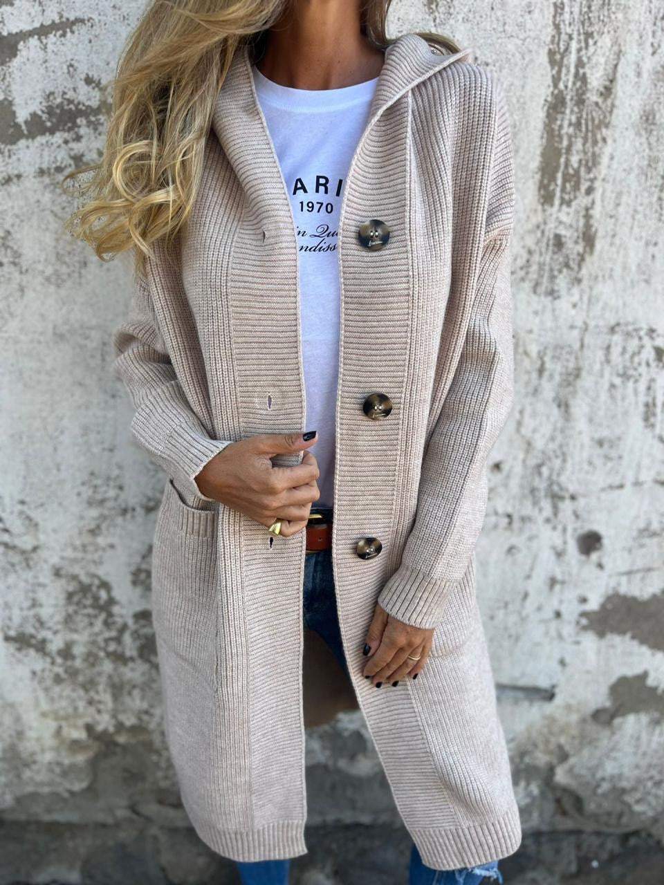 Kacob | Women's Hooded Long Cardigan – Button Front Knit Coatigan with Pockets