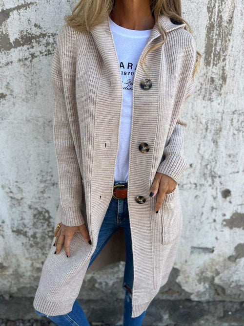 Kacob | Women's Hooded Long Cardigan – Button Front Knit Coatigan with Pockets