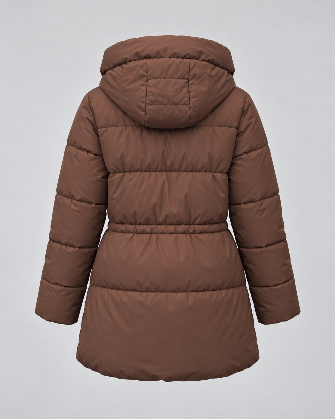 Women's Hooded Puffer Coat – Drawstring Waist Quilted Winter Coat with Zip Pockets
