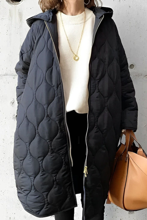 Kacob | Women's Hooded Quilted Longline Coat – Padded Winter Coat for Women