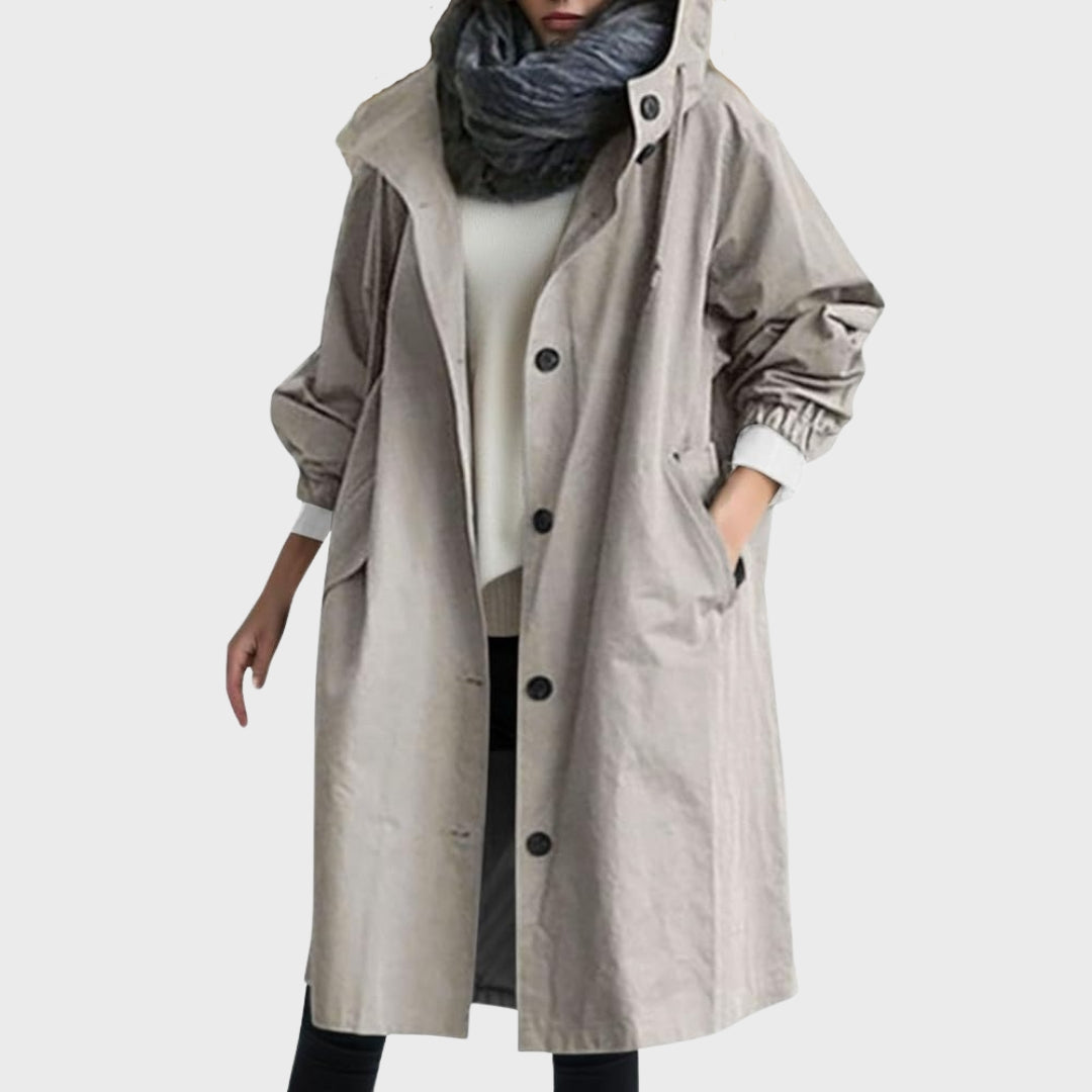 Kacob | Women's Hooded Rain Coat – Long Trench Style Mac with Drawstring