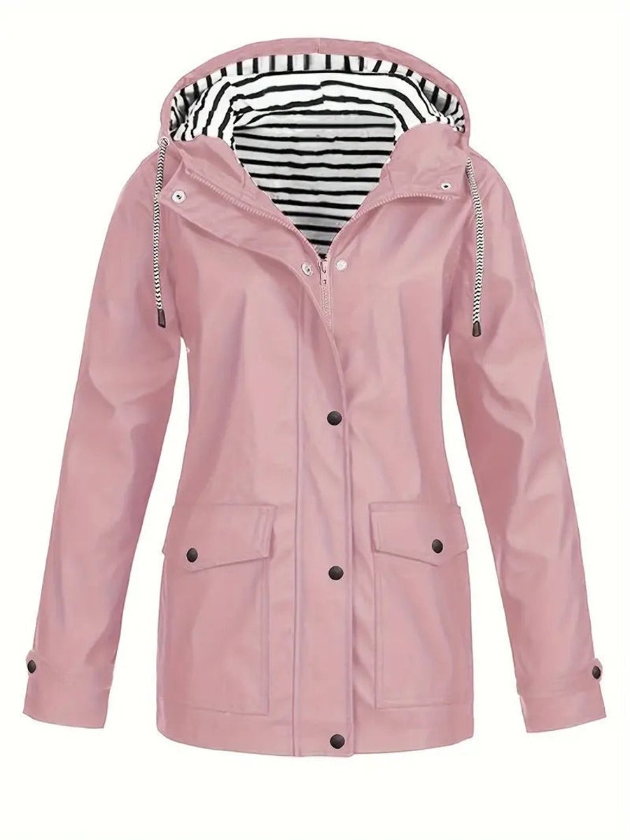 Kacob | Women's Hooded Rain Coat with Striped Lining – Zip and Snap Front Raincoat