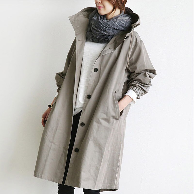 Kacob | Women's Hooded Trench Coat – Oversized A-Line Long Rain Mac