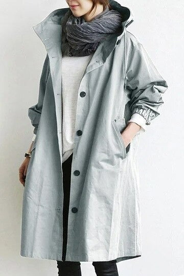 Kacob | Women's Hooded Trench Coat – Oversized A-Line Long Rain Mac