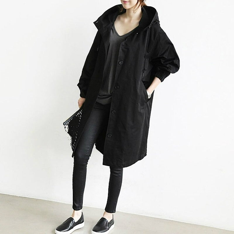 Kacob | Women's Hooded Trench Coat – Oversized A-Line Long Rain Mac