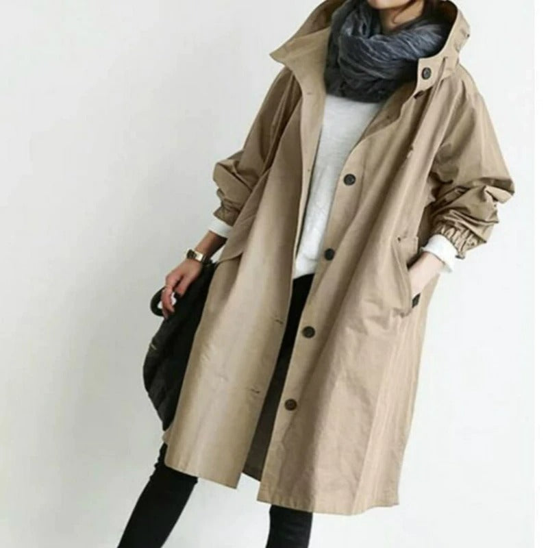 Kacob | Women's Hooded Trench Coat – Oversized A-Line Long Rain Mac