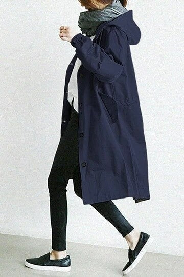 Kacob | Women's Hooded Trench Coat – Oversized A-Line Long Rain Mac