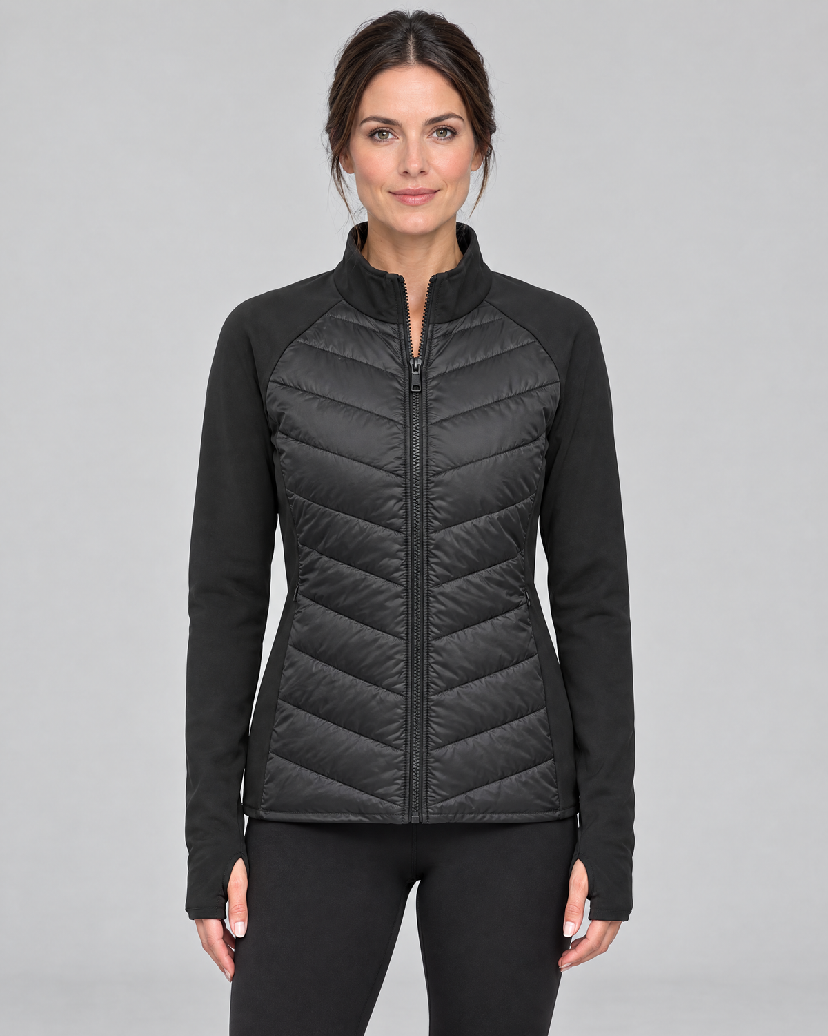 Kacob | Women's Hybrid Quilted Jacket – Slim Fit Stand Collar Padded Jacket