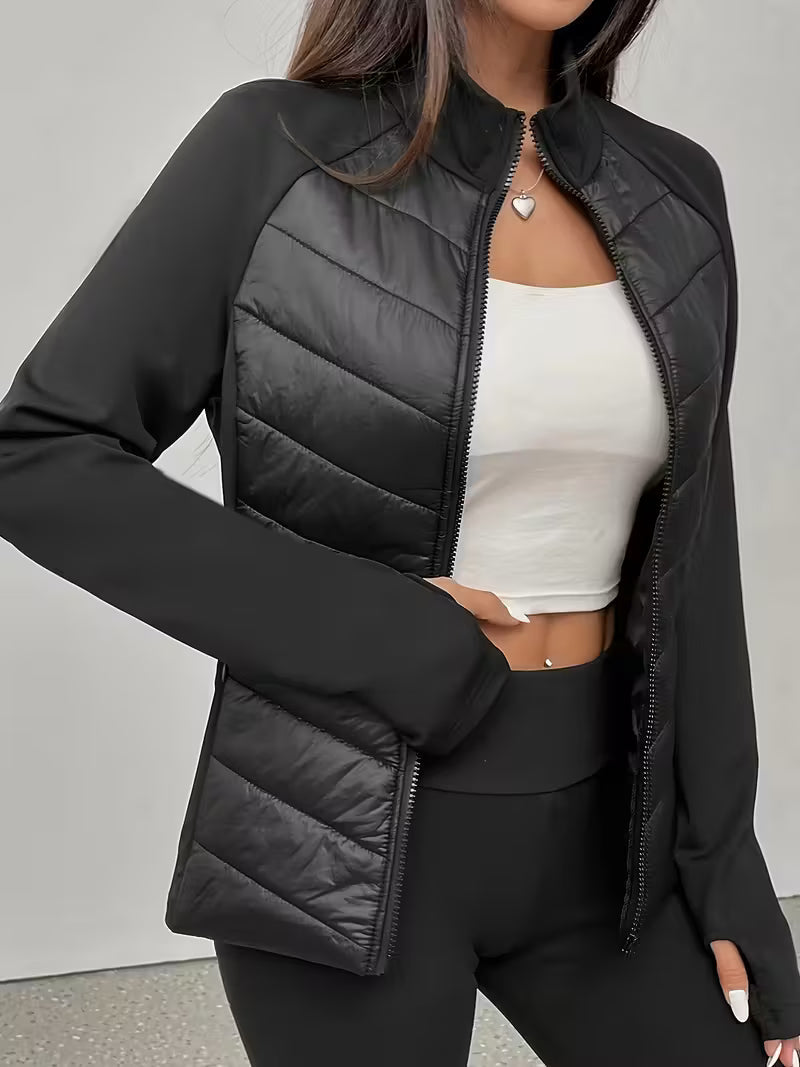 Kacob | Women's Hybrid Quilted Jacket – Slim Fit Stand Collar Padded Jacket
