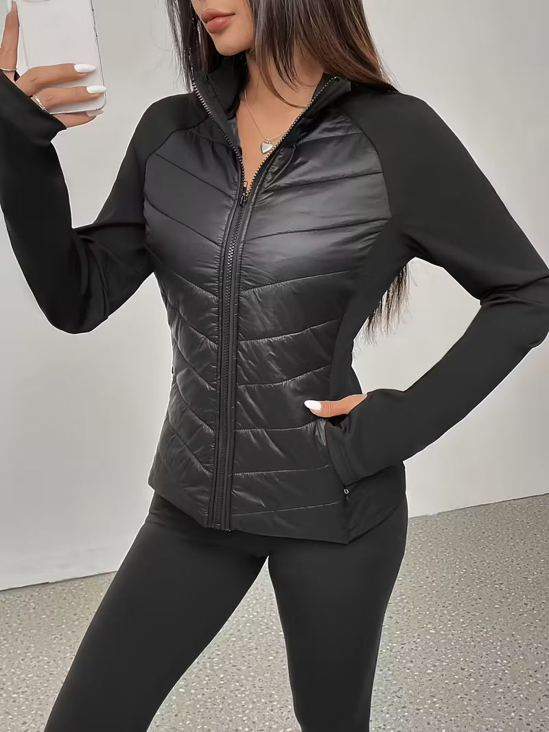 Kacob | Women's Hybrid Quilted Jacket – Slim Fit Stand Collar Padded Jacket