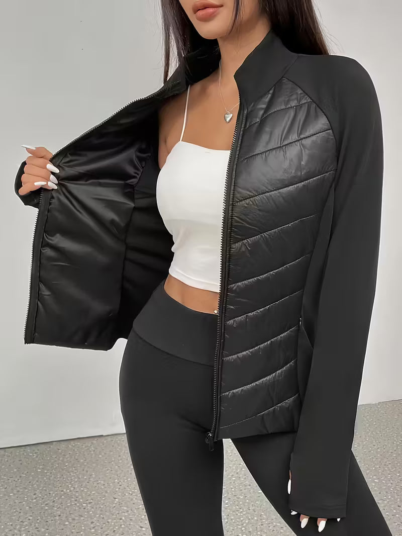 Kacob | Women's Hybrid Quilted Jacket – Slim Fit Stand Collar Padded Jacket