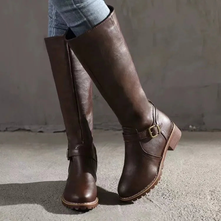 Kacob | Women's Knee High Boots – Tall Buckle Boots With Sturdy Sole